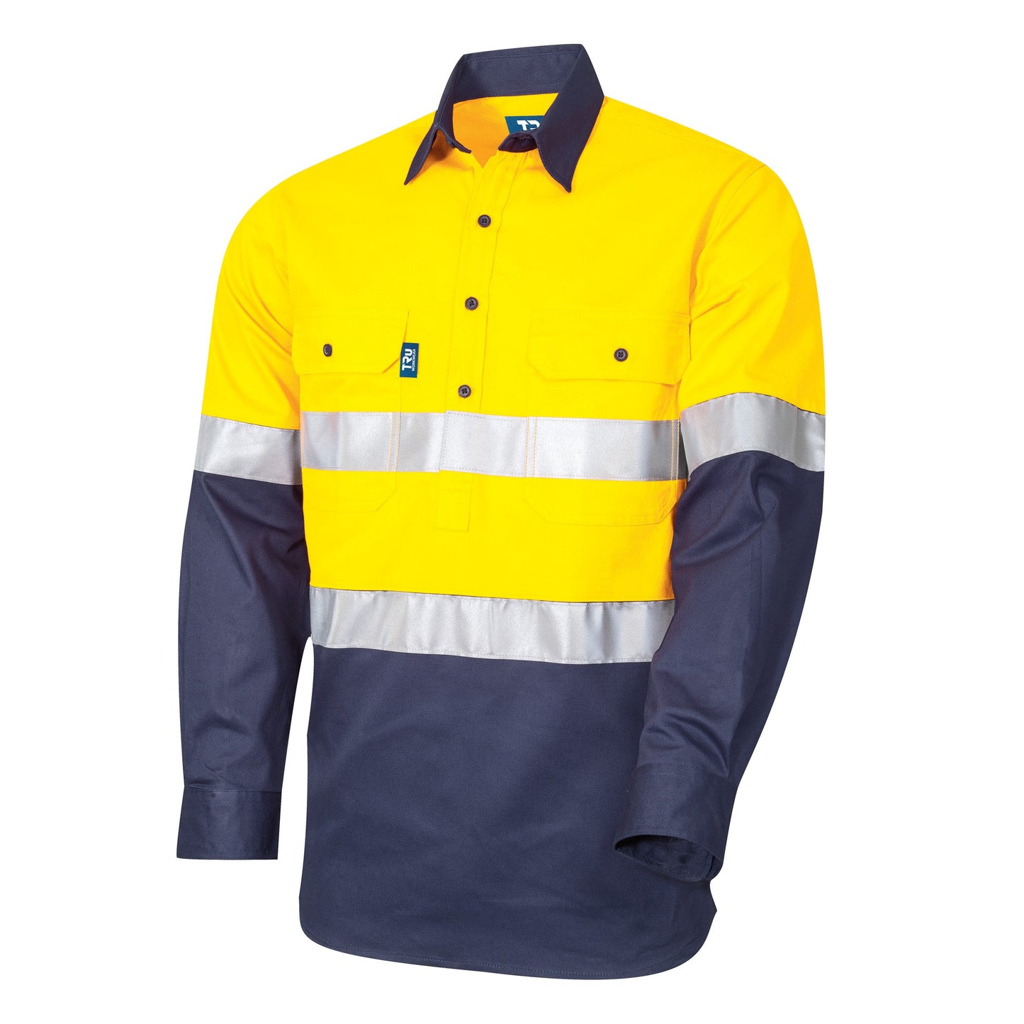 Regular Weight L/S Cotton Closed Front Hi-Vis Shirt with Reflective Tape