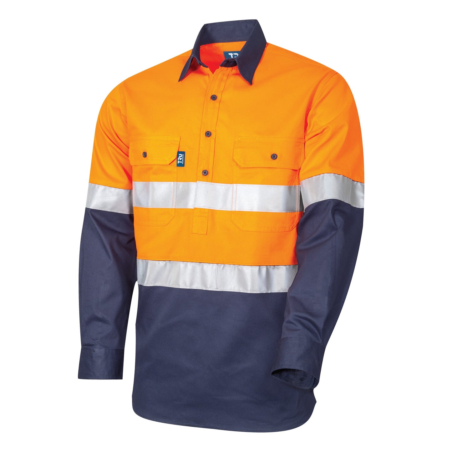 Regular Weight L/S Cotton Closed Front Hi-Vis Shirt with Reflective Tape
