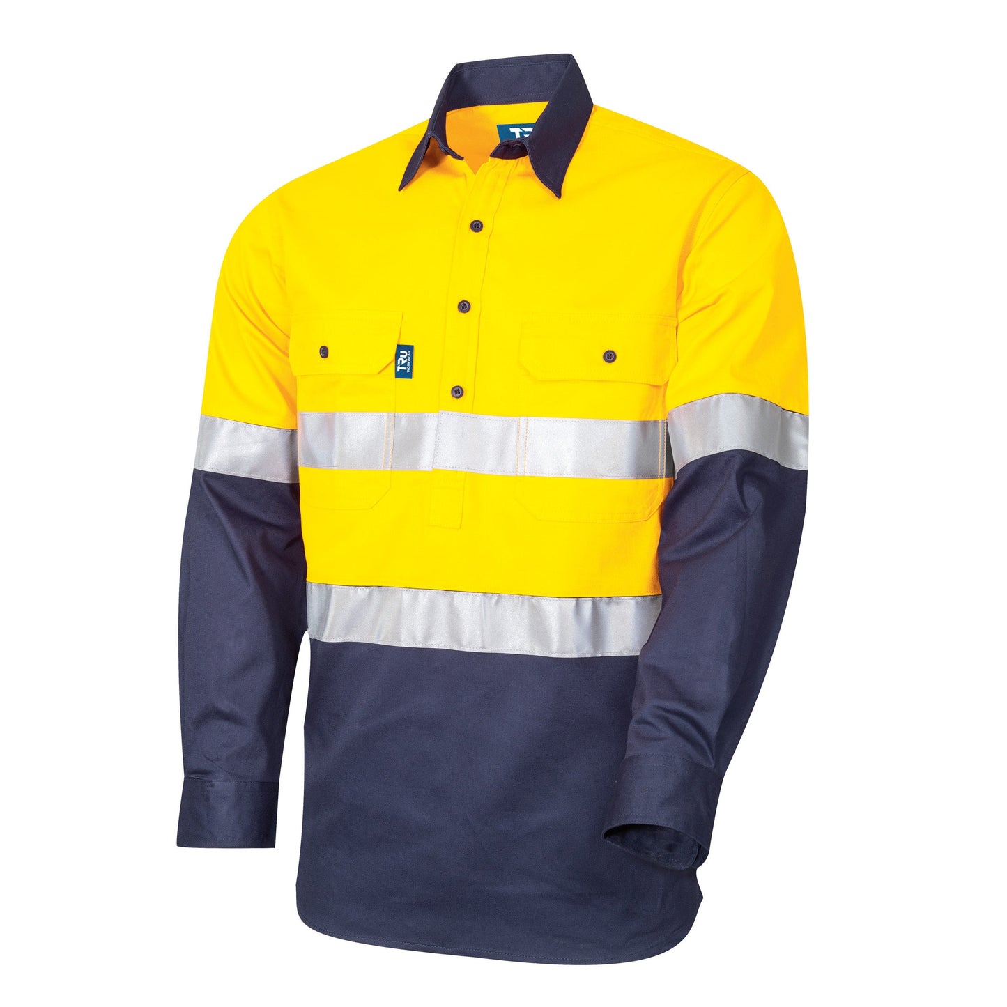 Lightweight Vented L/S Closed Front Hi-Vis Drill Shirt with Reflective Tape