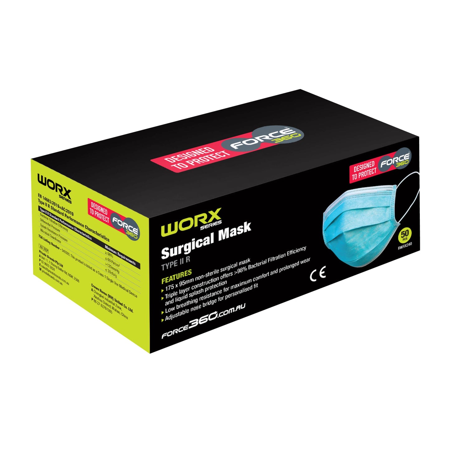 Force360 Class 11 R Surgical Mask (Box of 50)