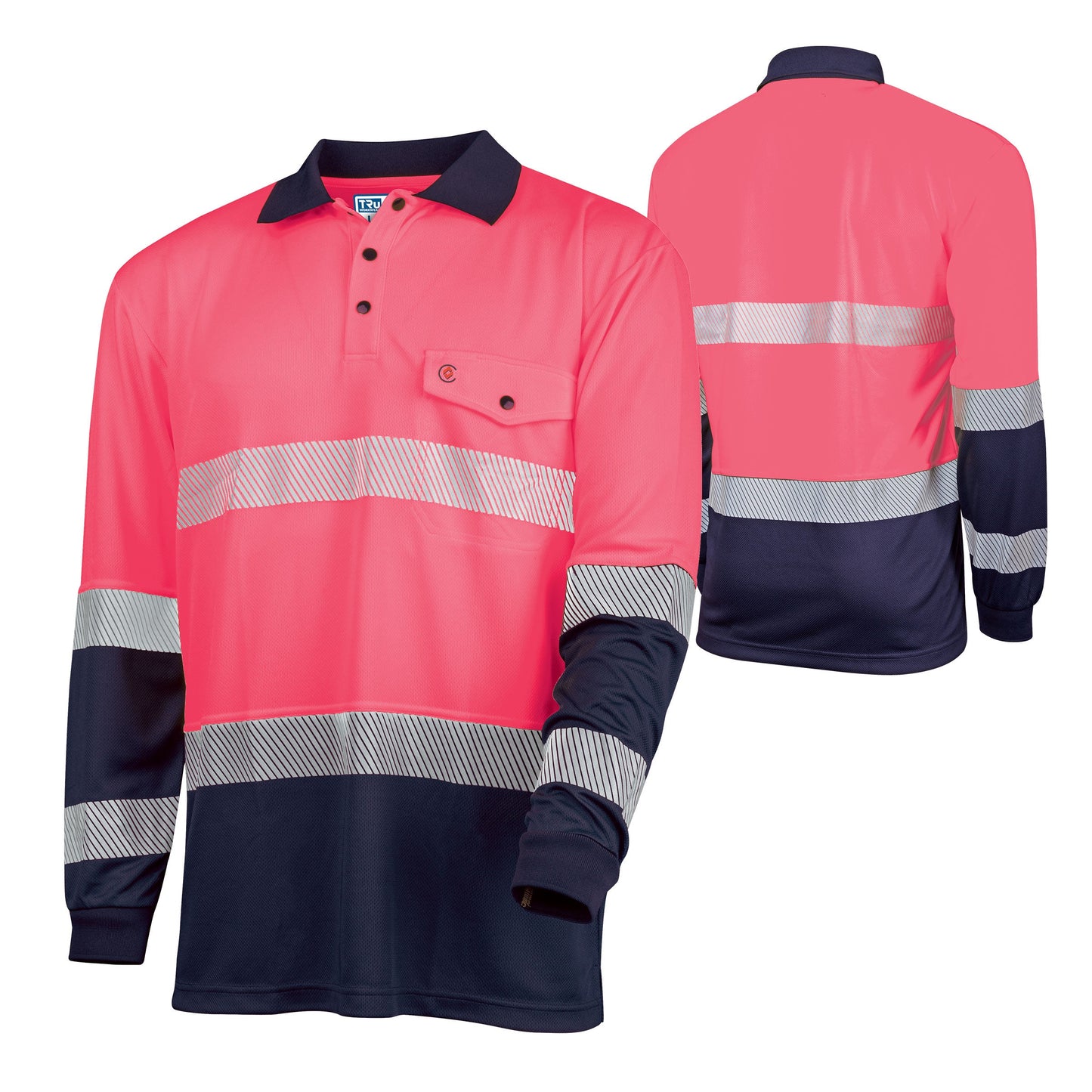 Recycled Anti-Microbial Micromesh L/S Two Tone Hi-Vis Polo Shirt With Segmented Tape