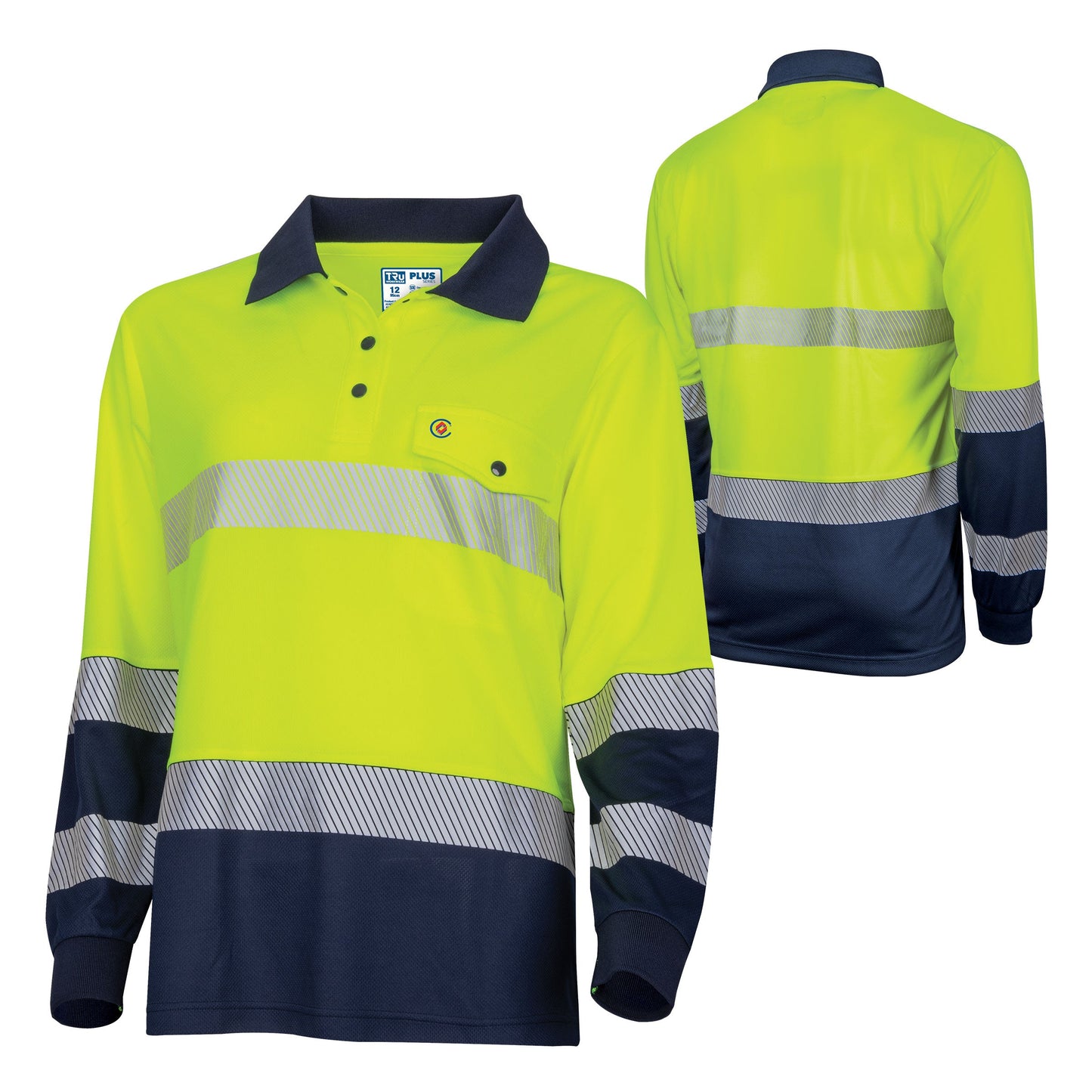 Recycled Womens Anti-Microbial Micromesh L/S Two Tone Hi-Vis Polo Shirt With Segmented Tape