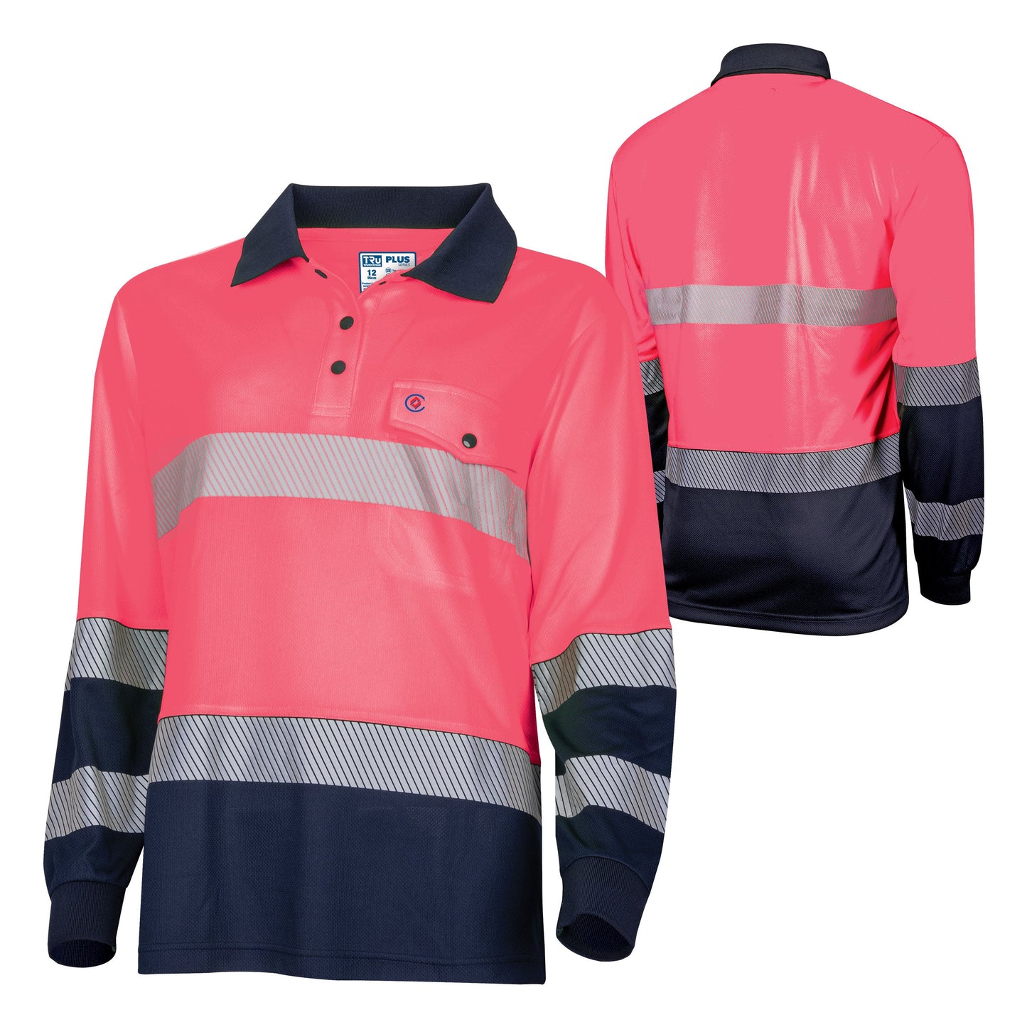Recycled Womens Anti-Microbial Micromesh L/S Two Tone Hi-Vis Polo Shirt With Segmented Tape