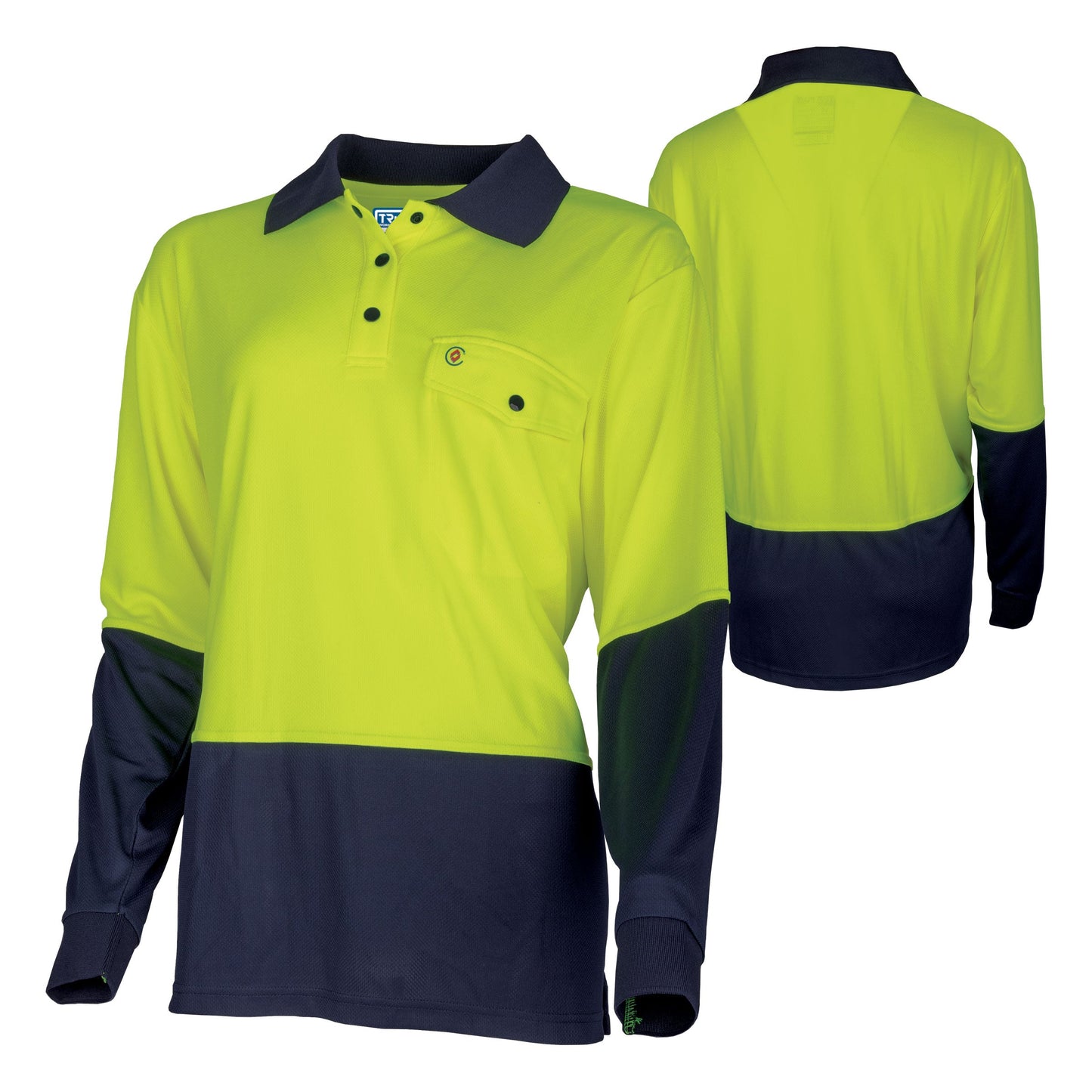 Recycled Womens Anti-Microbial Micromesh L/S Two Tone Hi-Vis Polo Shirt