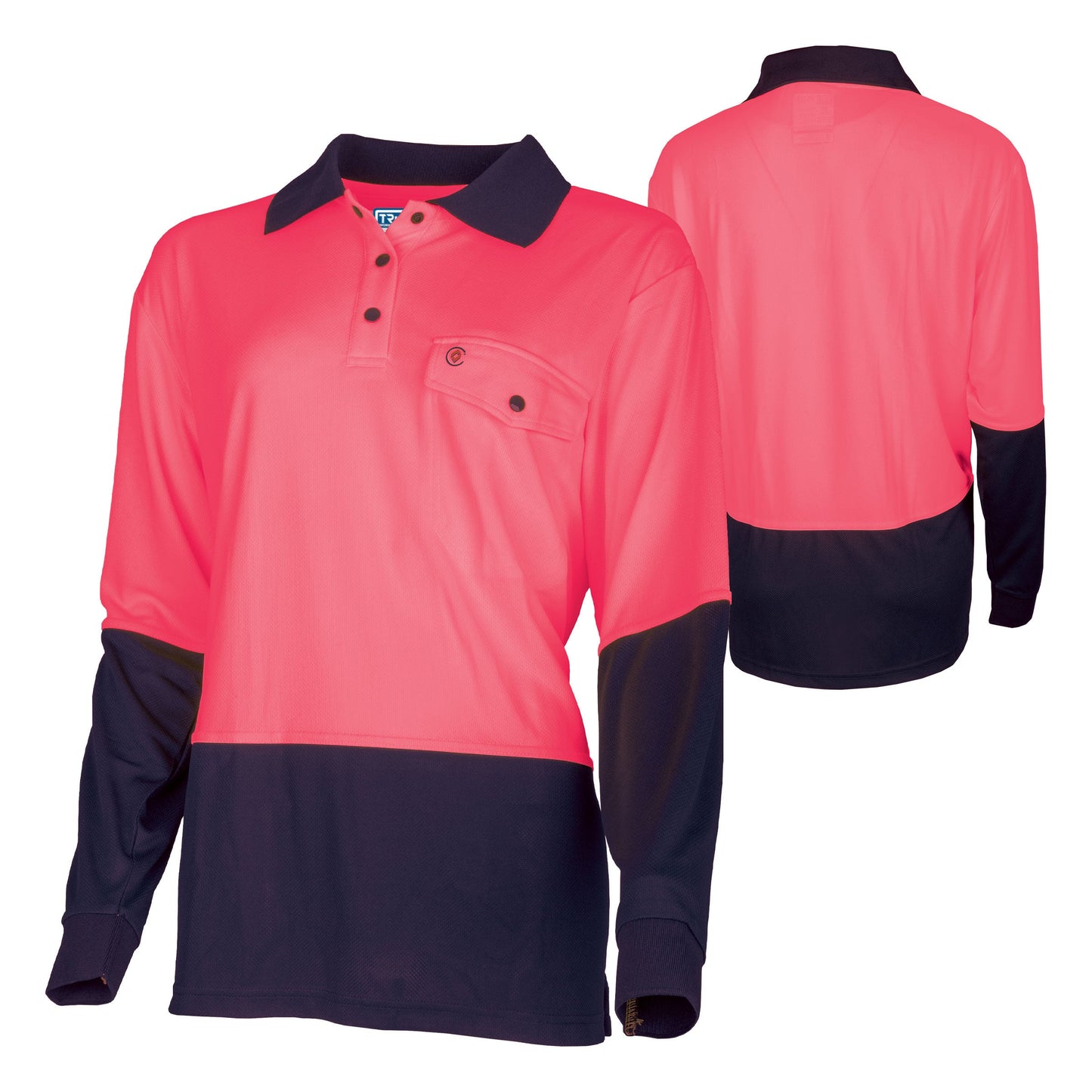 Recycled Womens Anti-Microbial Micromesh L/S Two Tone Hi-Vis Polo Shirt