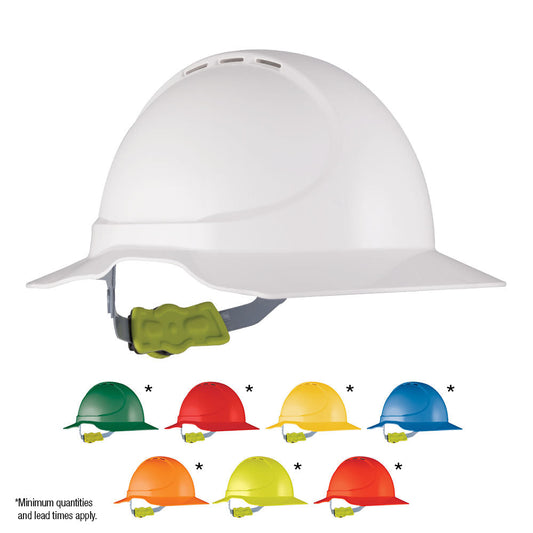 Force360 GT13 ABS Vented Broad Brim Hard Hat with Ratchet Harness - Earmuff Suitable
