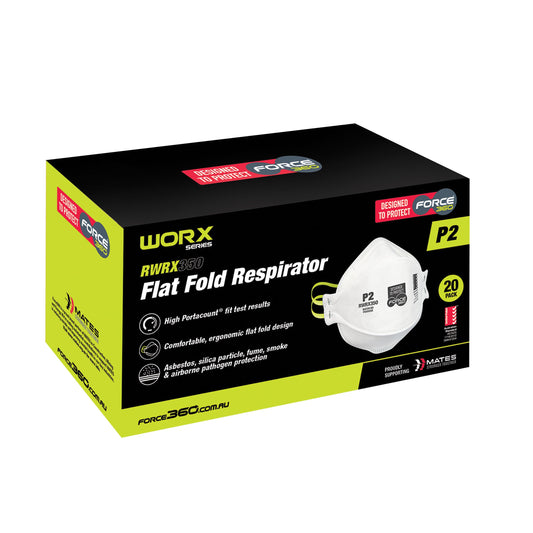Force360 P2 Flat Fold Disposable Respirator (20 per box)