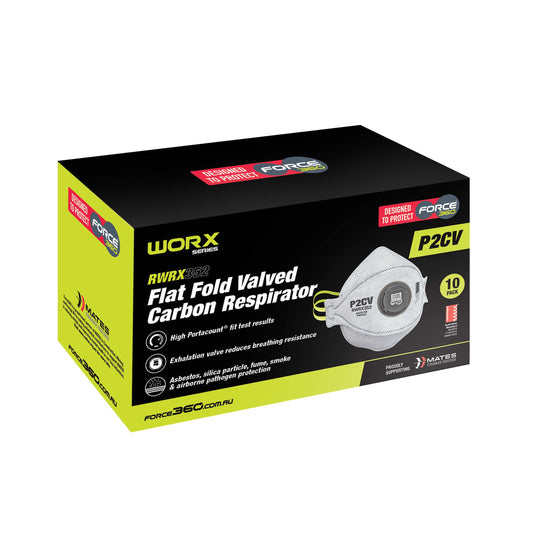 Force360 P2CV Flat Fold Carbon Disposable Respirator (10 per box)