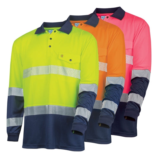 Recycled Anti-Microbial Micromesh L/S Two Tone Hi-Vis Polo Shirt With Segmented Tape