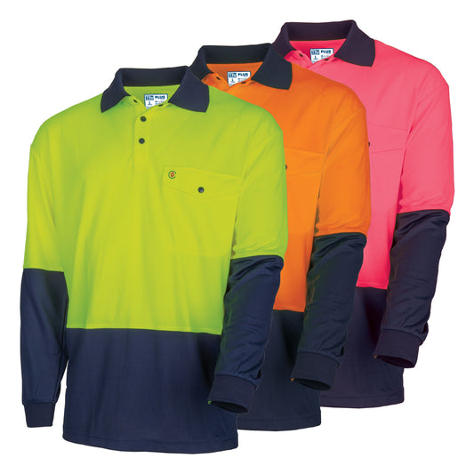 Recycled Anti-Microbial Micromesh L/S Two Tone Hi-Vis Polo Shirt