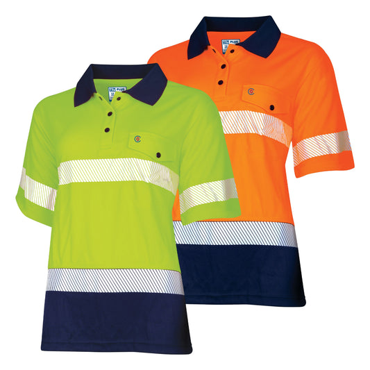 Womens Recycled Anti-Microbial Micromesh S/S Two Tone Hi-Vis Polo Shirt With Segmented Tape